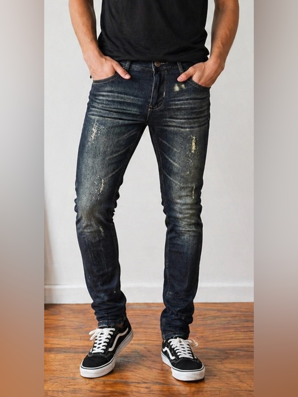 Y2K-Inspired CJ BLACK Distressed Skinny Jeans Dark Wash - Cross Embroidered